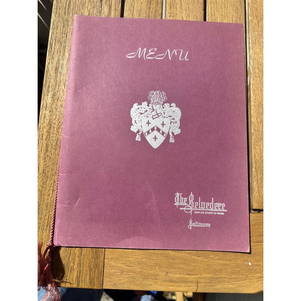 Vintage 1941 The Belvedere Baltimore Maryland Restaurant Paper Menu